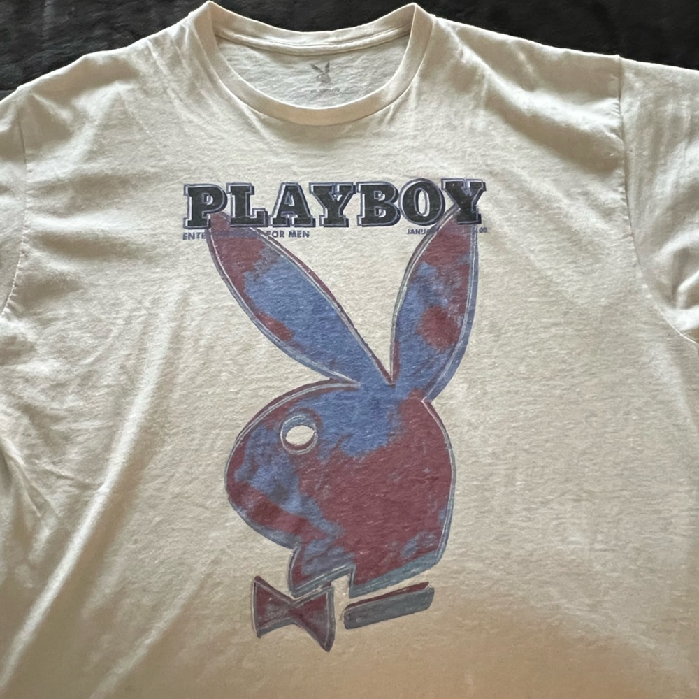 Playboy Graphic Tee XL Vintage Style Bunny Logo Cream Y2K Streetwear Shirt - Picture 6 of 7
